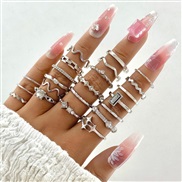 (2655  silver) brief diamond eyes wave more silver color ring set geometry hollow ring