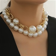 occidental style  creative punk wind beads Double layer necklacenecklace exaggerating Metal chain
