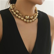 occidental style  creative punk wind beads Double layer necklacenecklace exaggerating Metal chain