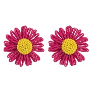( rose Red)Bohemia wind earrings handmade weave silver ear stud fresh flowers sweet Earring