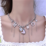 (JXJL21289 love  Flower Tassels necklace) color love Peach heart tassel chain splice necklace woman samll exaggerating 
