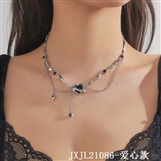 (JXJL21286 love )retro bow star zircon chain splice necklace woman samll exaggerating clavicle chain personality
