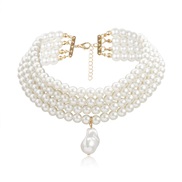 (Pearl  Gold necklace)occidental style fashion imitate Pearl necklace woman retro clavicle chain