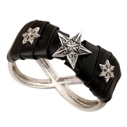 ( Black ) personality punk opening bangle Five-pointed star leather textured