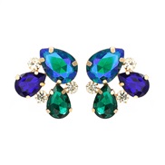 ( blue)fashion colorful diamond earrings occidental style ear stud woman fully-jewelled flowers Bohemian style