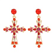 ( red)fashion colorful diamond earrings cross Earring woman occidental style retro fully-jewelledearrings