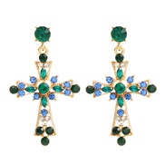 ( green)fashion colorful diamond earrings cross Earring woman occidental style retro fully-jewelledearrings