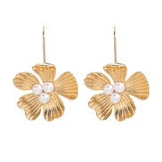 ( Gold)spring occidental style earrings Alloy embed Pearl flowers woman Metal flowers