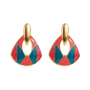 ( red)Alloy enamel turquoise earrings fashion brief silver high Ladies banquet ear stud