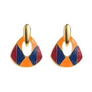 ( Orange)Alloy enamel turquoise earrings fashion brief silver high Ladies banquet ear stud