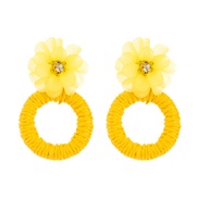 ( yellow)occidental style fashion handmade weave flowers diamond earrings small fresh wind Round earring samll temperam