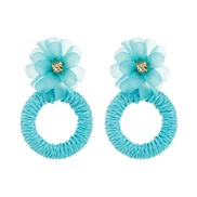 ( blue)occidental style fashion handmade weave flowers diamond earrings small fresh wind Round earring samll temperamen