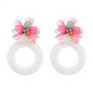 ( white)occidental style fashion handmade weave flowers diamond earrings small fresh wind Round earring samll temperame