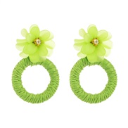 ( green)occidental style fashion handmade weave flowers diamond earrings small fresh wind Round earring samll temperame