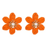 ( Orange)occidental style fashion handmade weave flowers earrings wind Alloy diamond Pearl flower ear stud Earring