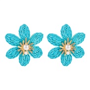 ( blue)occidental style fashion handmade weave flowers earrings wind Alloy diamond Pearl flower ear stud Earring