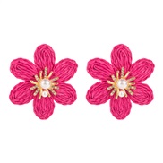 ( rose Red)occidental style fashion handmade weave flowers earrings wind Alloy diamond Pearl flower ear stud Earring