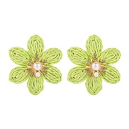 ( green)occidental style fashion handmade weave flowers earrings wind Alloy diamond Pearl flower ear stud Earring