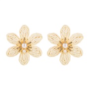 ( white)occidental style fashion handmade weave flowers earrings wind Alloy diamond Pearl flower ear stud Earring