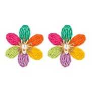 ( Color)occidental style fashion handmade weave flowers earrings wind Alloy diamond Pearl flower ear stud Earring
