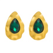 ( green)occidental style retro exaggerating geometry Metal ear studs silver glass diamond high temperament
