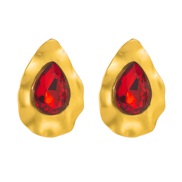 ( red)occidental style retro exaggerating geometry Metal ear studs silver glass diamond high temperament