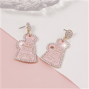 ( Pink)samll fashion diamond Word Modeling enamel Earring lovely imitate Pearl hollow earring