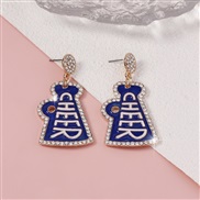 ( blue)samll fashion diamond Word Modeling enamel Earring lovely imitate Pearl hollow earring