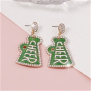 ( green)samll fashion diamond Word Modeling enamel Earring lovely imitate Pearl hollow earring