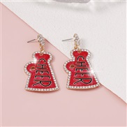 ( red)samll fashion diamond Word Modeling enamel Earring lovely imitate Pearl hollow earring