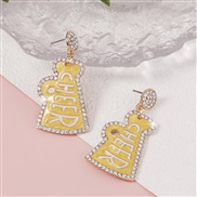 ( yellow)samll fashion diamond Word Modeling enamel Earring lovely imitate Pearl hollow earring