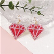 ( red)fashion samll diamond geometry diamond Modeling Earring fresh wind color Optional imitate Pearl earring