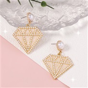 (Pearl )fashion samll diamond geometry diamond Modeling Earring fresh wind color Optional imitate Pearl earring