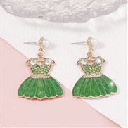 ( green)occidental style sweet diamond skirt enamel Earring   three-dimensional imitate Pearl Earring