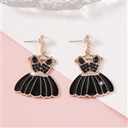 ( black)occidental style sweet diamond skirt enamel Earring   three-dimensional imitate Pearl Earring