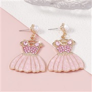 ( Pink)occidental style sweet diamond skirt enamel Earring   three-dimensional imitate Pearl Earring