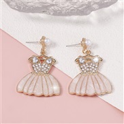 ( Pink)occidental style sweet diamond skirt enamel Earring   three-dimensional imitate Pearl Earring