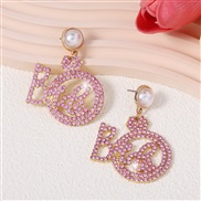 ( rose Red) diamond beads Wordride bride exaggerating geometry imitate Pearl  Earring earring