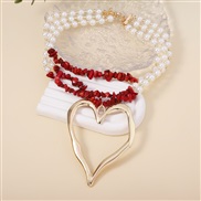 (red  Gold) Bohemian style turquoise creative hollow big love imitate Pearl beads multilayer fashion all-Purpose chain