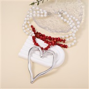 (red  Silver) Bohemian style turquoise creative hollow big love imitate Pearl beads multilayer fashion all-Purpose chain