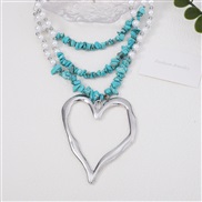 (blue  Silver) Bohemian style turquoise creative hollow big love imitate Pearl beads multilayer fashion all-Purpose cha