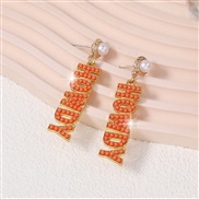 ( Orange) fashion diamond WordOWDY long style Earring  leisure all-Purpose imitate Pearl earring