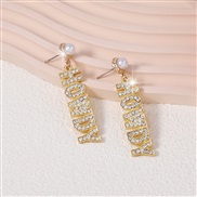 ( white) fashion diamond WordOWDY long style Earring  leisure all-Purpose imitate Pearl earring