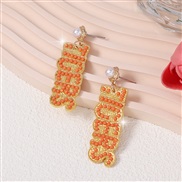 ( Orange) embed beads WordIER Earring   long style all-Purpose leisure imitate Pearl earring
