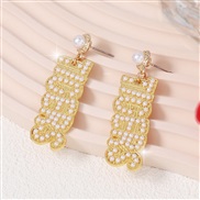 ( white) embed beads WordIER Earring   long style all-Purpose leisure imitate Pearl earring