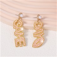 ( Pink) fashion imitate Pearl asymmetry exaggerating Word Earring   embed beads sweet fresh earring