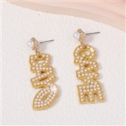 ( white) fashion imitate Pearl asymmetry exaggerating Word Earring   embed beads sweet fresh earring