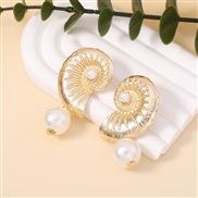 ( Gold) fashion wind imitate Pearl Earring   retro temperament brief all-Purpose summer day wind earring