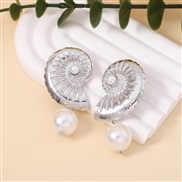 ( Silver) fashion wind imitate Pearl Earring   retro temperament brief all-Purpose summer day wind earring