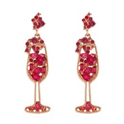 ( rose Red)occidental style retro imitate Pearl embed Rhinestone Modeling fashion temperament high earrings